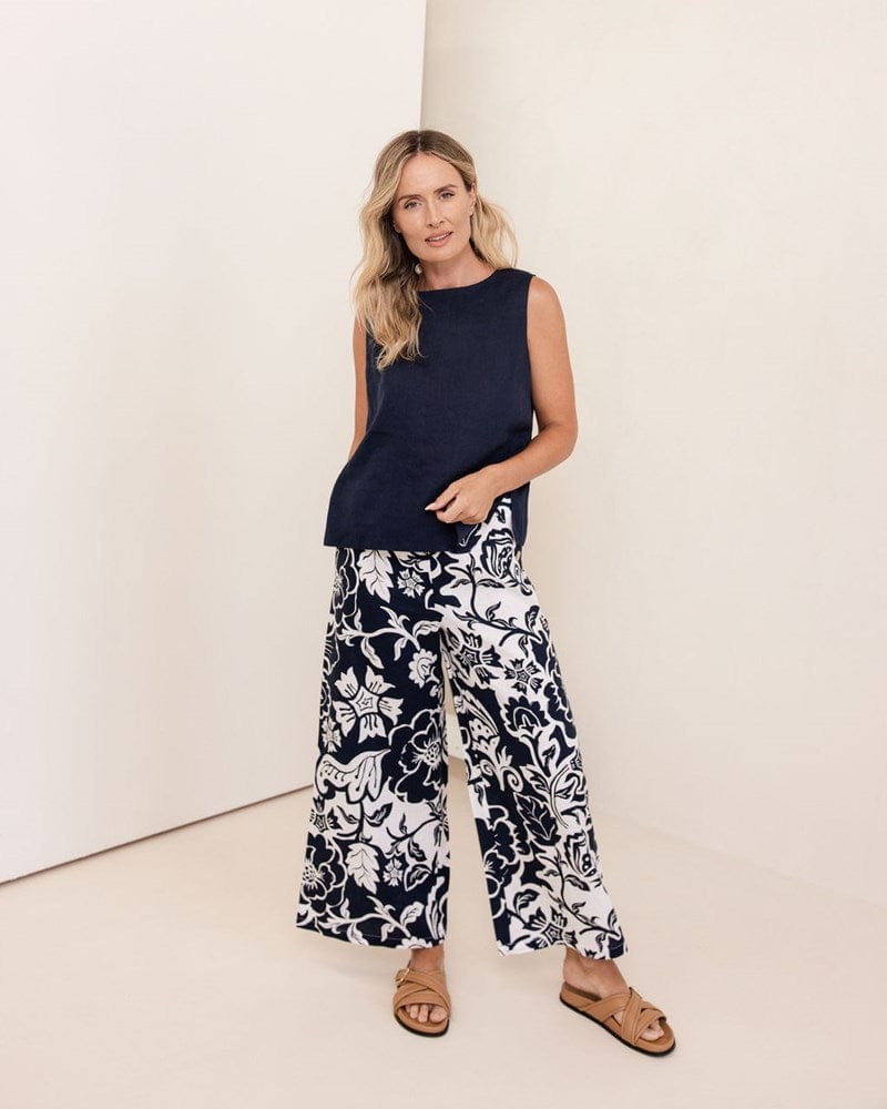 Load image into Gallery viewer, See Saw Womens Linen Button Back Top - Navy
