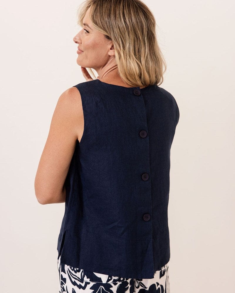 Load image into Gallery viewer, See Saw Womens Linen Button Back Top - Navy
