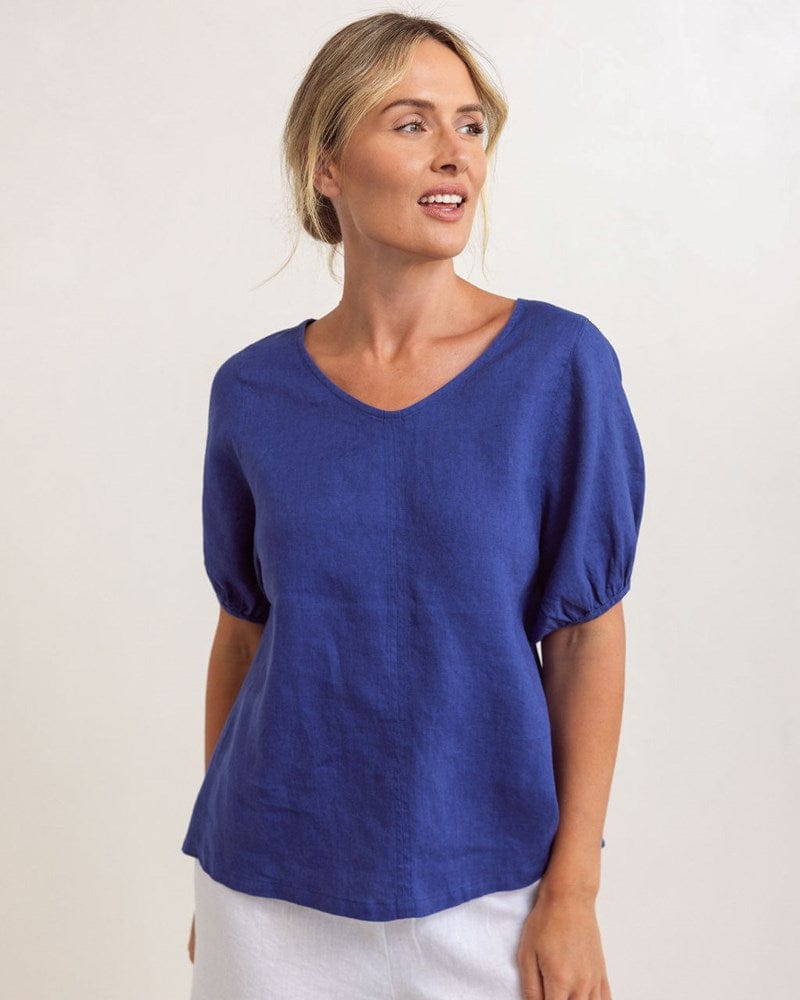 Load image into Gallery viewer, See Saw Womens Linen V Neck Swing Top - Denim
