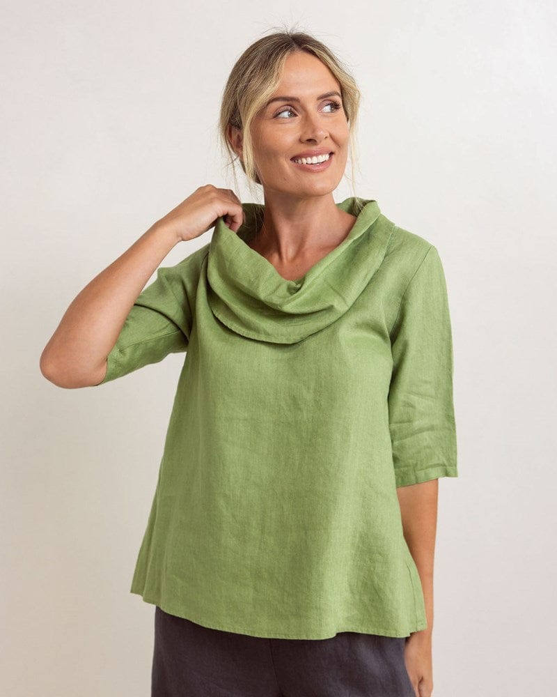 Load image into Gallery viewer, See Saw Womens Linen Short Sleeve Cowl Neck Top - Pistachio
