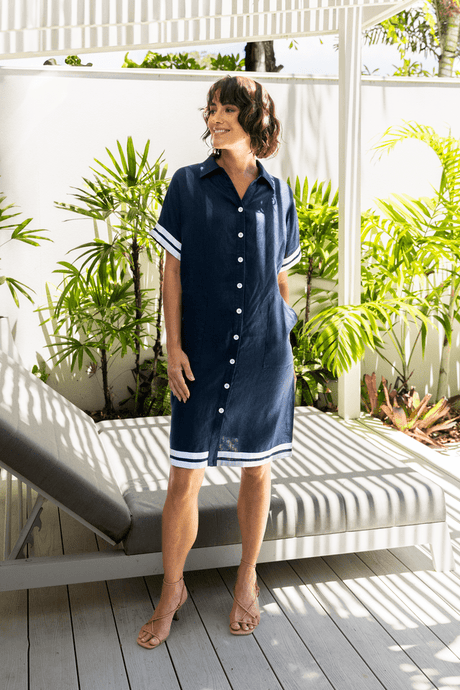 See Saw Womens Linen Collared Button Through Dress