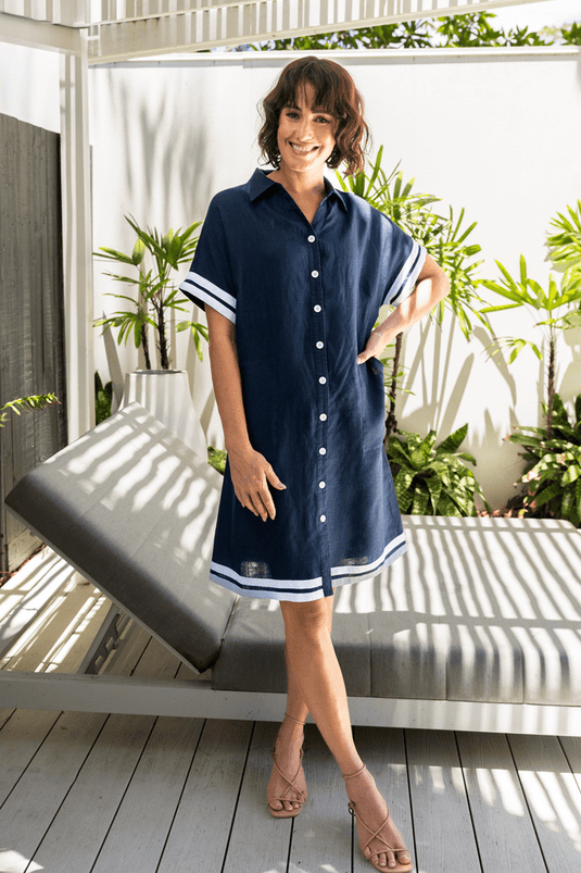 See Saw Womens Linen Collared Button Through Dress