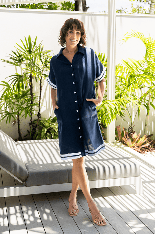 See Saw Womens Linen Collared Button Through Dress