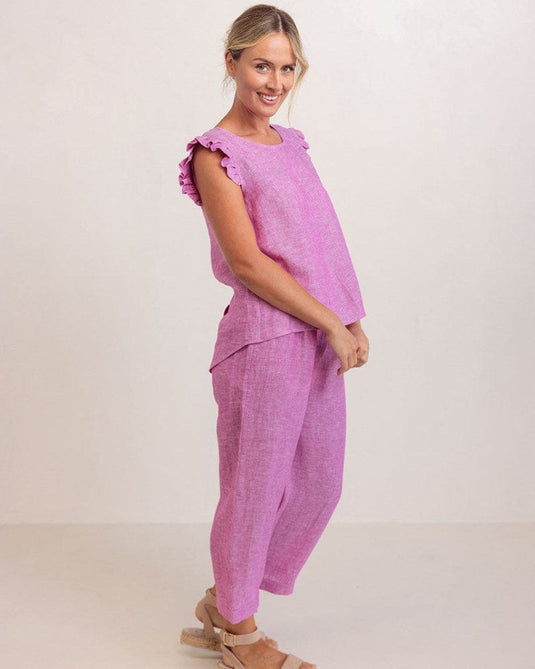 See Saw Womens Linen Elastic Waist Pant