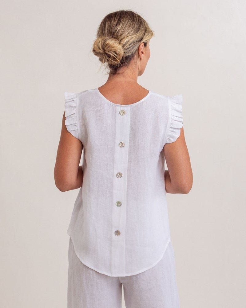 Load image into Gallery viewer, See Saw Womens Ruffle Sleeveless Button Back Top - White
