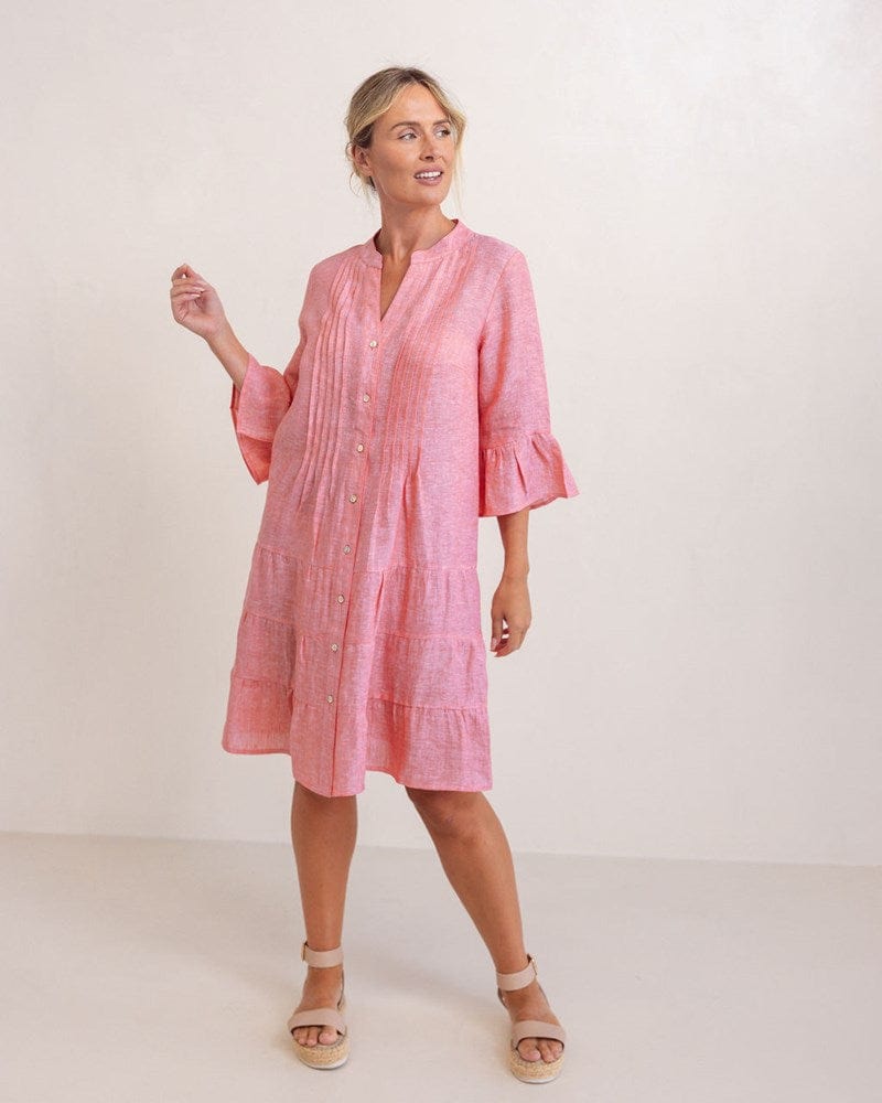 Load image into Gallery viewer, See Saw Womens Linen 3/4 Sleeve Pleated Tiered Dress
