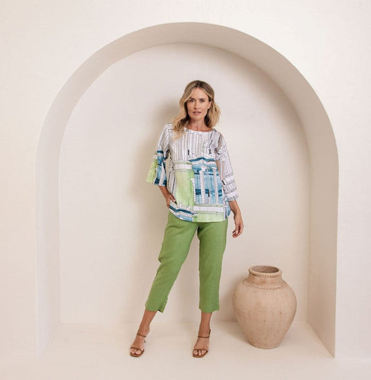 See Saw Womens Linen 7/8 Flat Front Pant - Pistachio