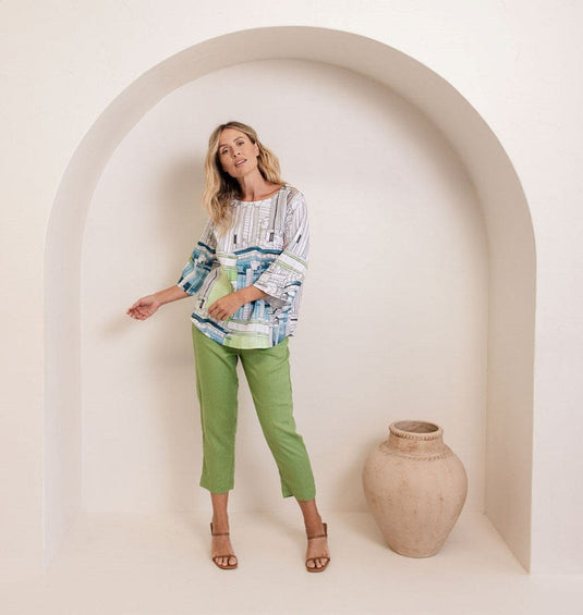 See Saw Womens Linen 7/8 Flat Front Pant - Pistachio