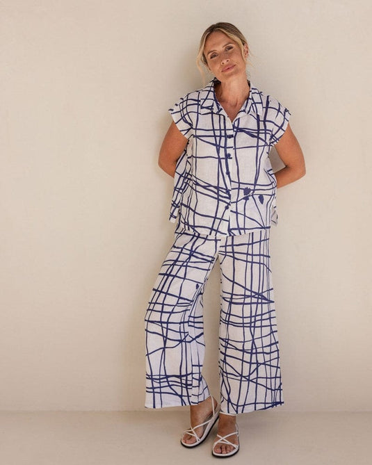 See Saw Womens Linen Extended Sleeve Shirt - Tokyo Streets