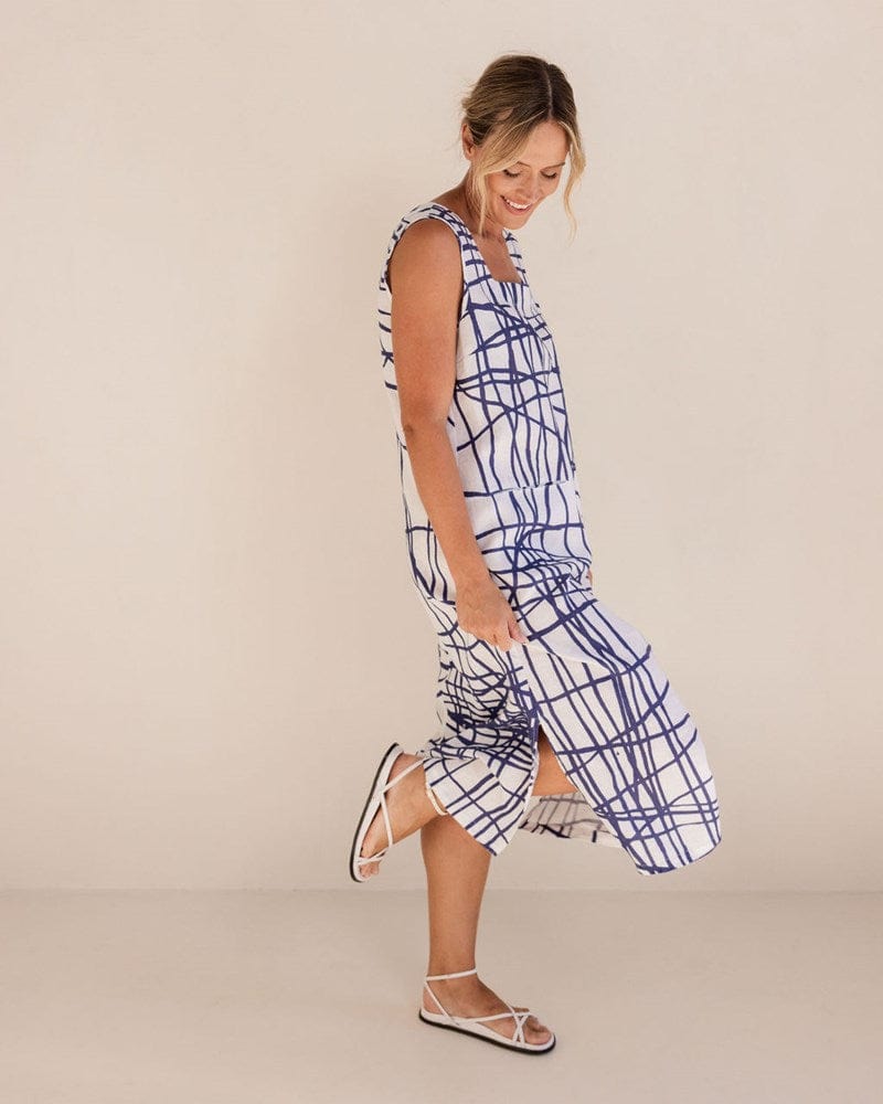 Load image into Gallery viewer, See Saw Womens Linen Square Neck Dress - Tokyo Streets
