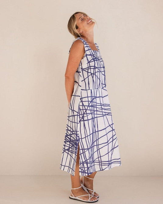 See Saw Womens Linen Square Neck Dress - Tokyo Streets