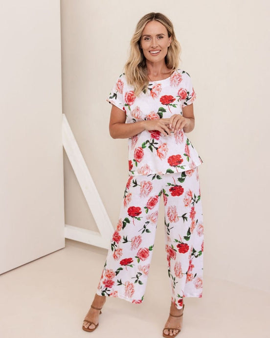 See Saw Womens Button Back Cap Sleeve Top - Roses