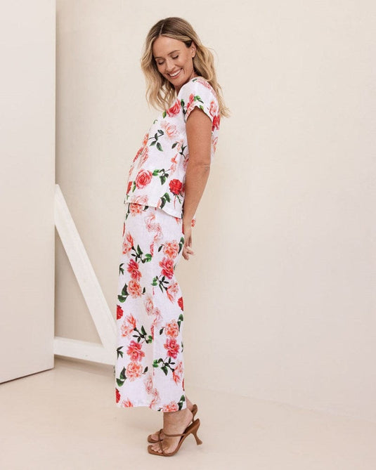 See Saw Womens Button Back Cap Sleeve Top - Roses