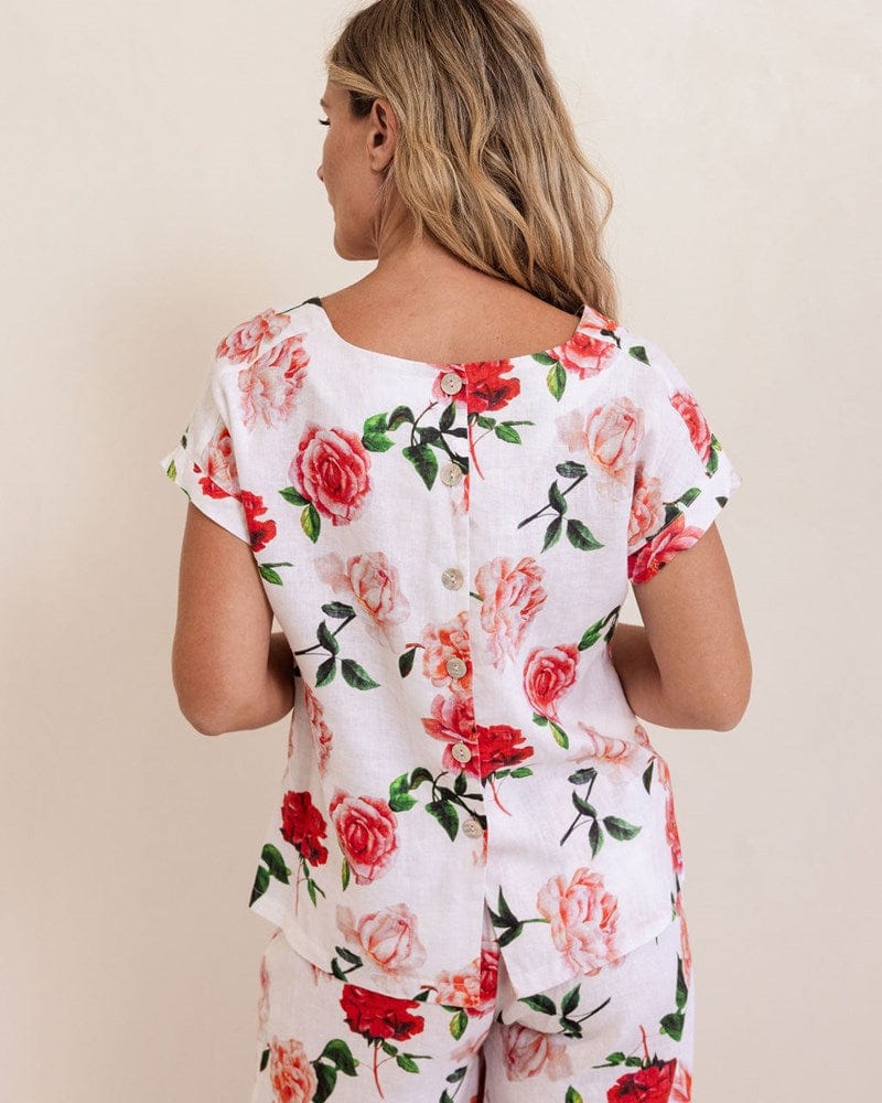 Load image into Gallery viewer, See Saw Womens Button Back Cap Sleeve Top - Roses
