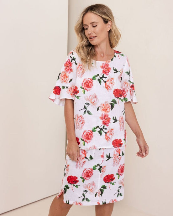 See Saw Womens Flutter Sleeve Top - Roses