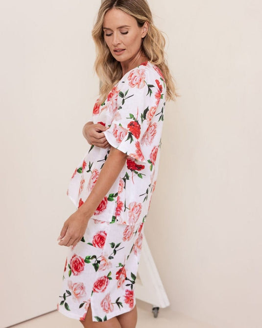 See Saw Womens Flutter Sleeve Top - Roses