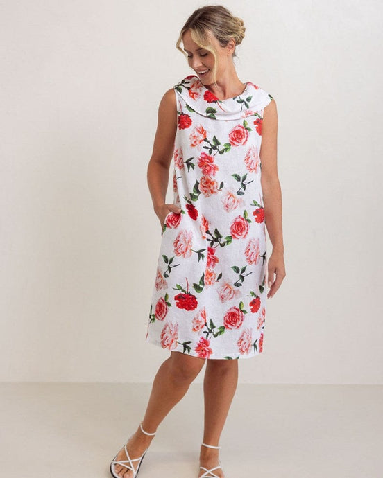 See Saw Womens Sleeveless Cowel Neck Dress - Roses