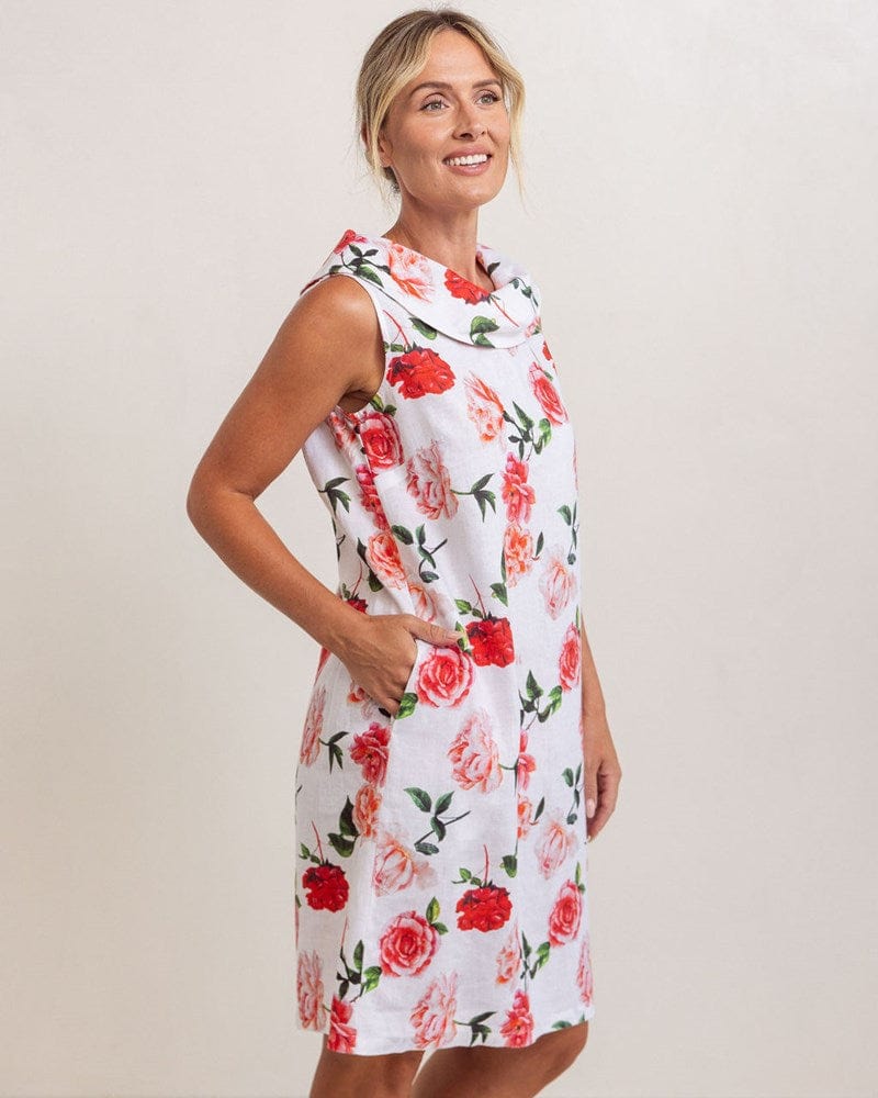 Load image into Gallery viewer, See Saw Womens Sleeveless Cowel Neck Dress - Roses
