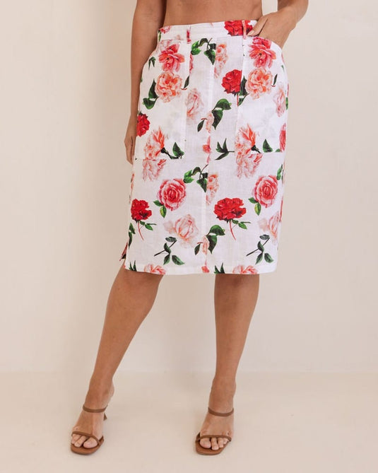 See Saw Womens Straight 2 Pocket Skirt - Roses