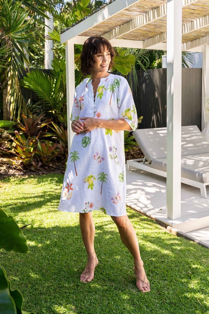 Load image into Gallery viewer, See Saw Womens Linen Cuff Sleeve Button Detail Dress - Paradise
