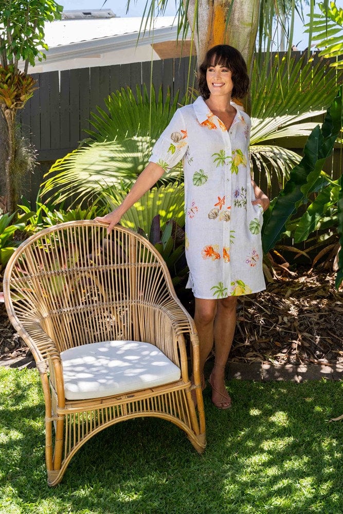 Load image into Gallery viewer, See Saw Womens Linen Gathered Sleeve Shirtdress - Paradise
