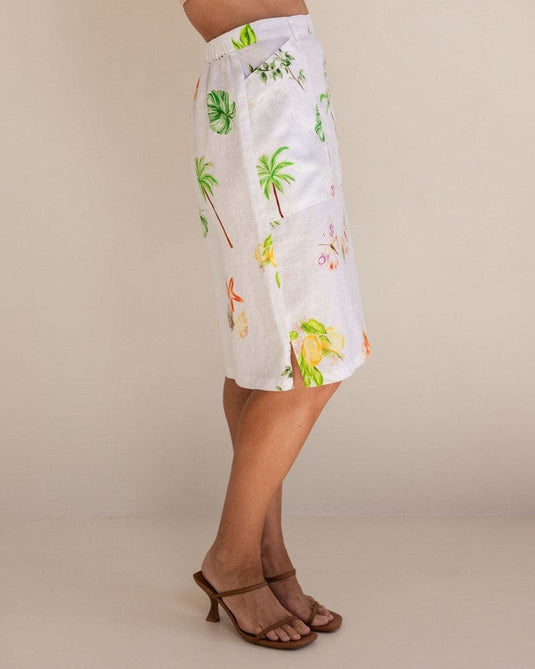 See Saw Womens Linen Straight 2 Pocket Skirt - Paradise