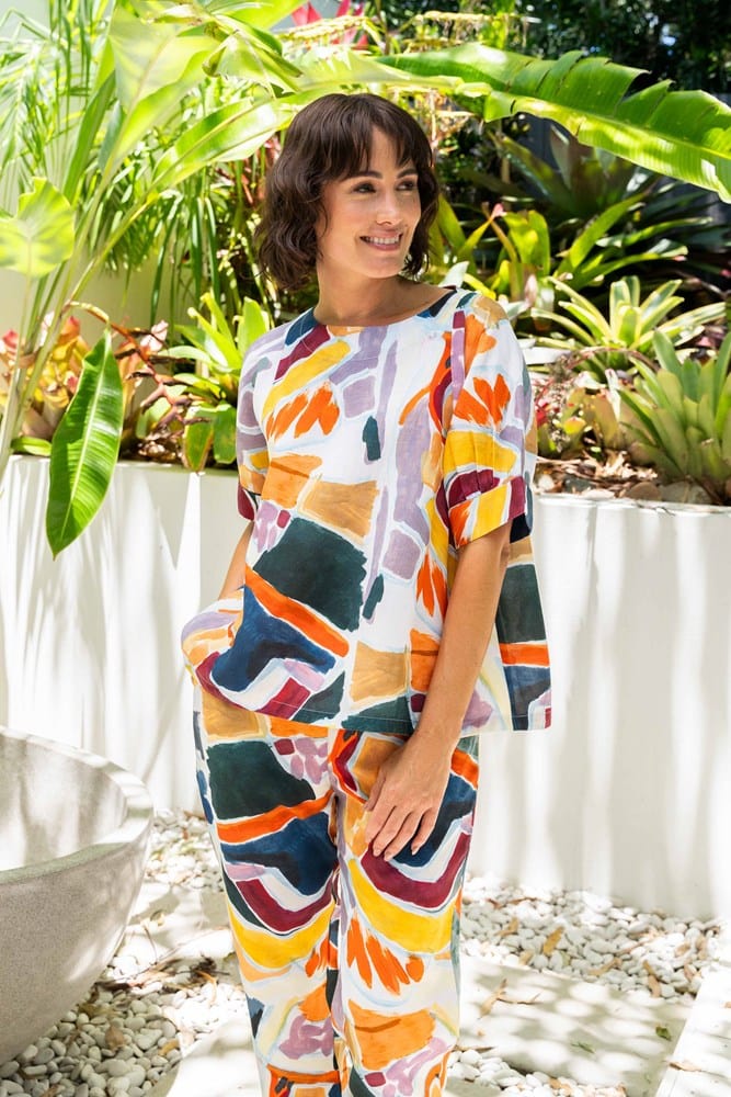 Load image into Gallery viewer, See Saw Womens Tenc/Linen Cuff Sleeve Top - Abstract
