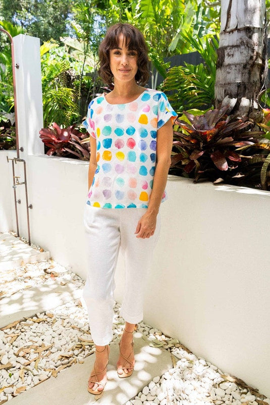 See Saw Womens Linen Cap Sleeve Back Top