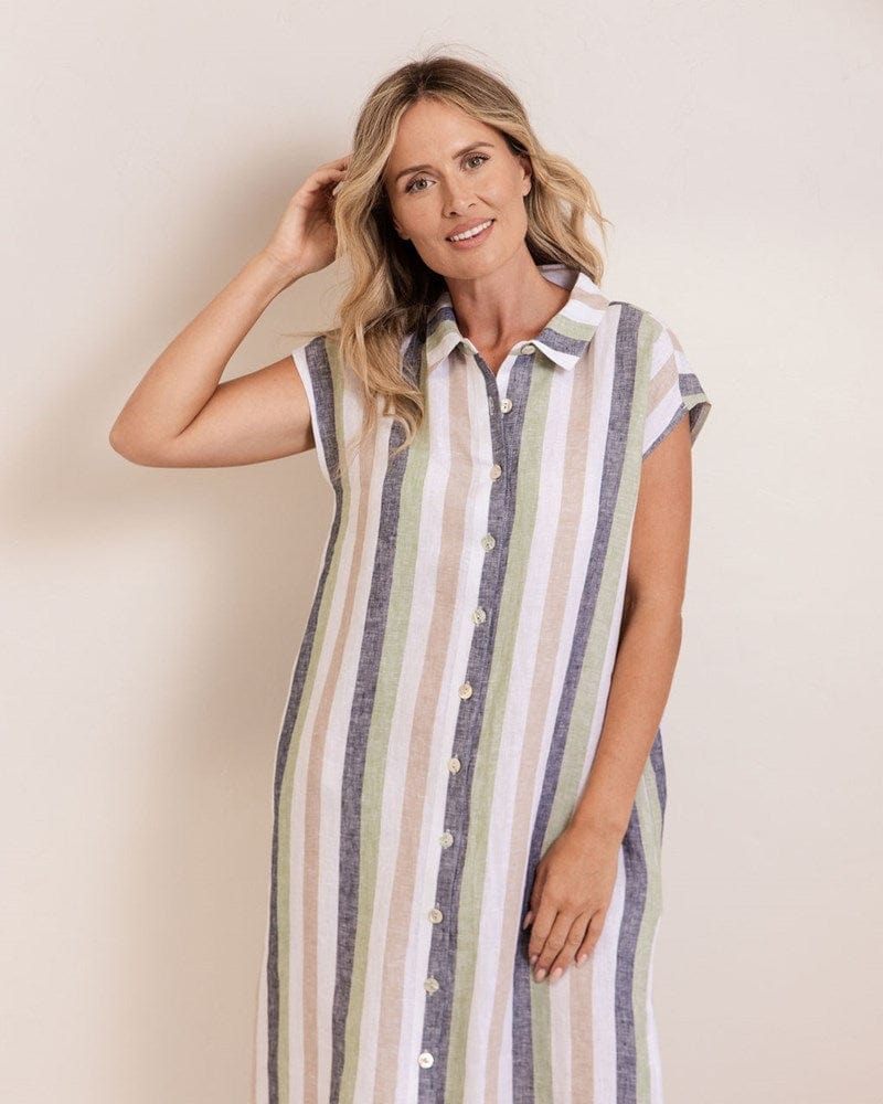 Load image into Gallery viewer, See Saw Womens Linen Cap Sleeve Dress - Multi Stripe
