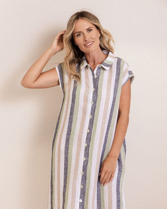 See Saw Womens Linen Cap Sleeve Dress - Multi Stripe