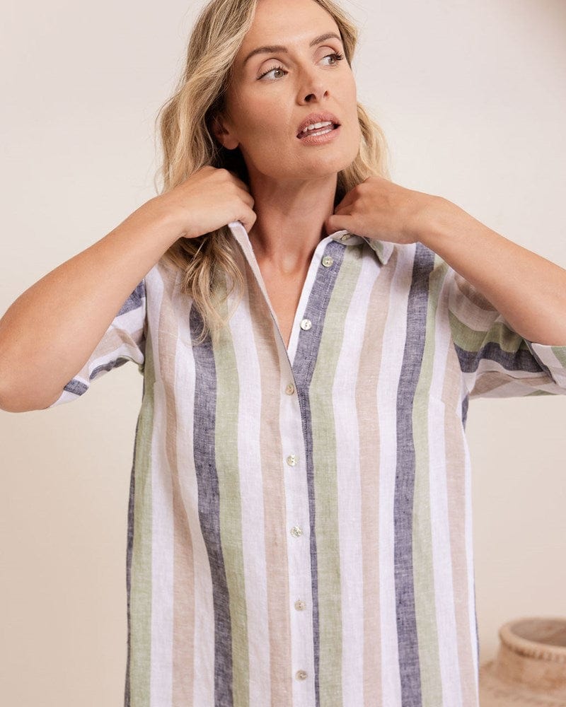 Load image into Gallery viewer, See Saw Womens Linen Shirtmaker - Multi Stripe
