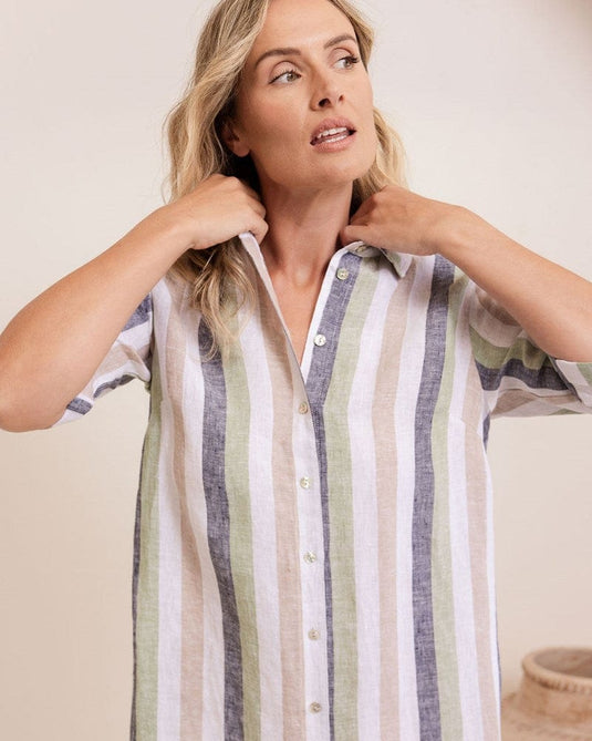 See Saw Womens Linen Shirtmaker - Multi Stripe