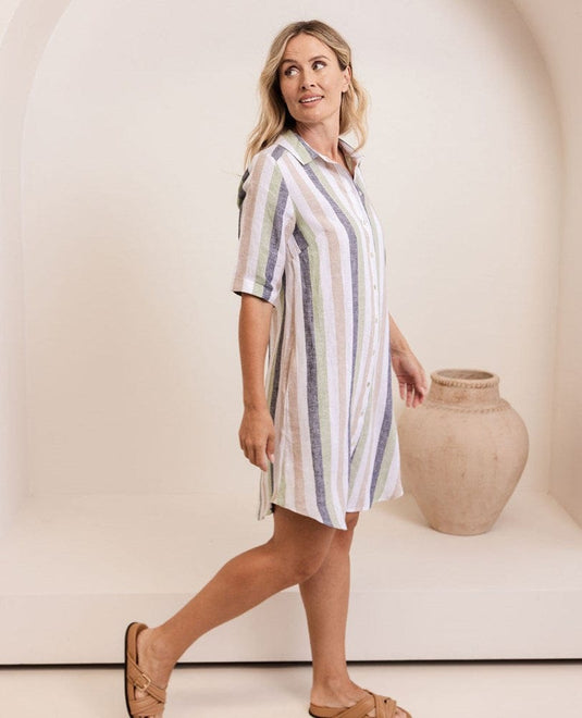 See Saw Womens Linen Cap Sleeve Dress - Multi Stripe