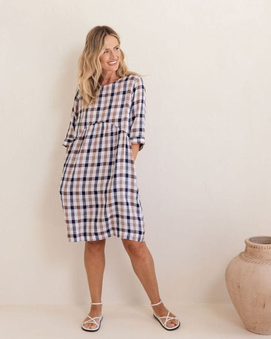 See Saw Womens Linen 3/4 Sleeve Button Back Dress