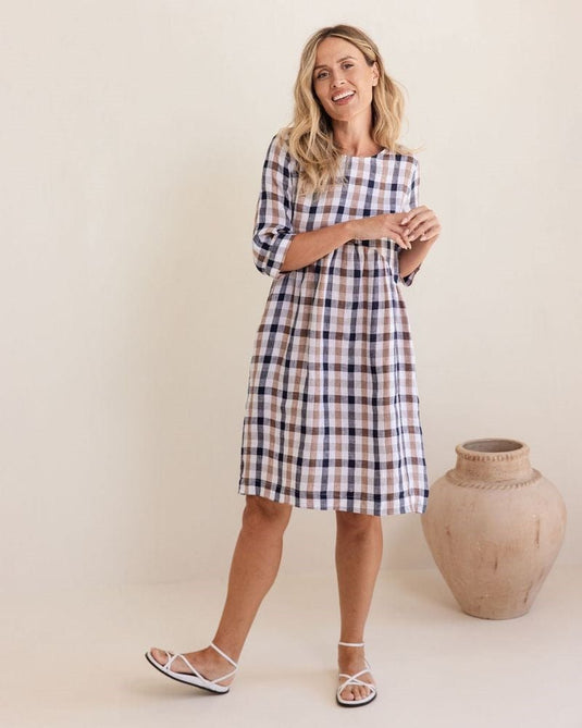 See Saw Womens Linen 3/4 Sleeve Button Back Dress
