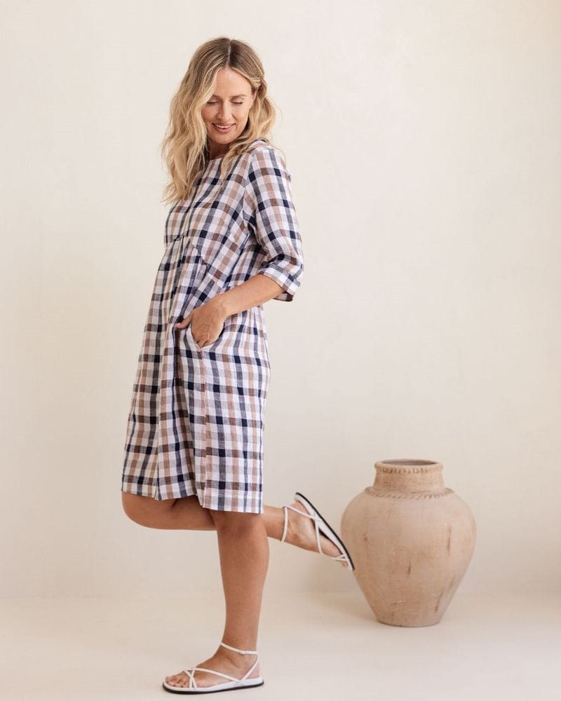 Load image into Gallery viewer, See Saw Womens Linen 3/4 Sleeve Button Back Dress
