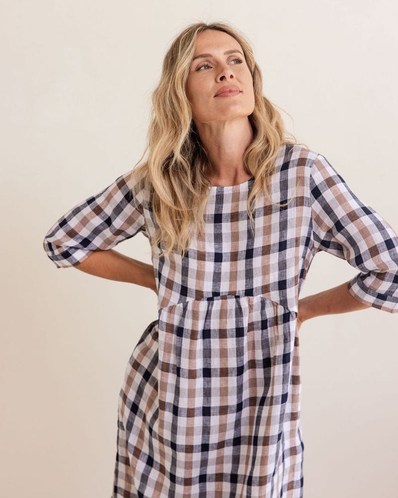 Load image into Gallery viewer, See Saw Womens Linen 3/4 Sleeve Button Back Dress
