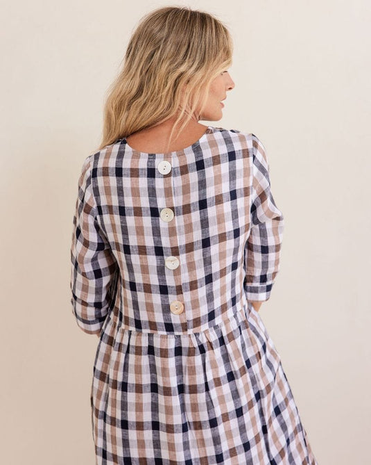 See Saw Womens Linen 3/4 Sleeve Button Back Dress