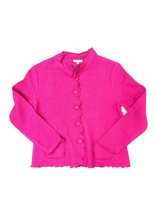 See Saw Womens 100% Boiled Wool Ruffle Trim Jacket - Pink