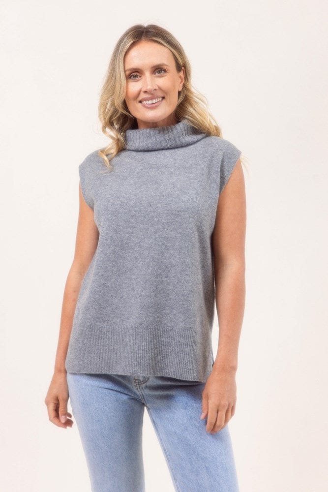 Load image into Gallery viewer, See Saw Womens 100% Merino Wool (Cashfeel) Roll Neck Vest with Side Splits - Silver
