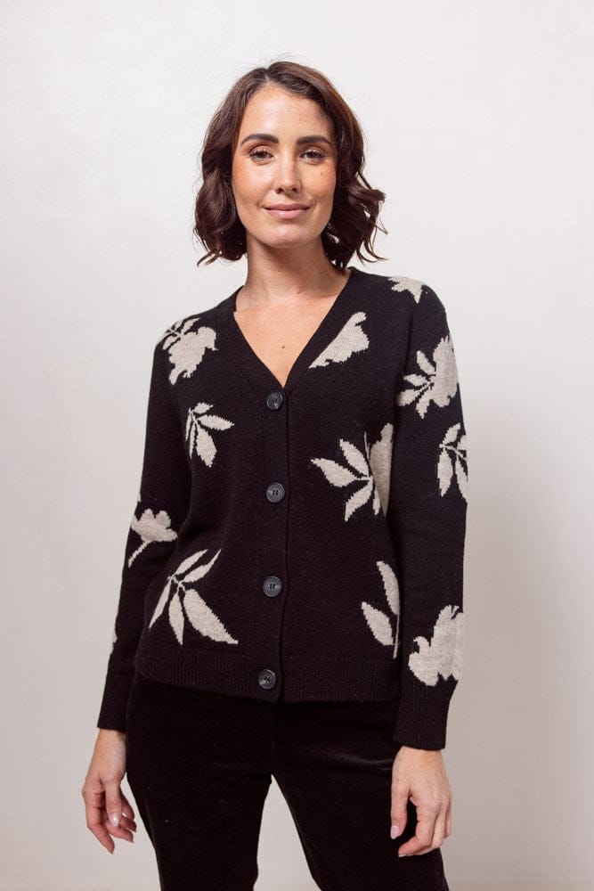 Load image into Gallery viewer, See Saw Womens Australian Wool/Nylon/Acrylic V Neck Floral Cardi - Black
