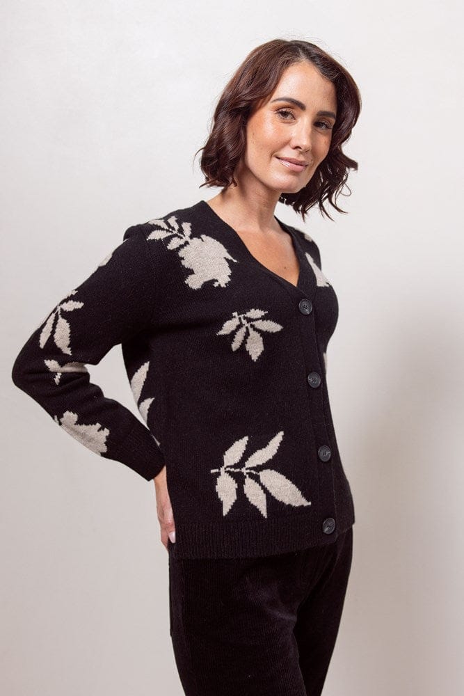 Load image into Gallery viewer, See Saw Womens Australian Wool/Nylon/Acrylic V Neck Floral Cardi - Black
