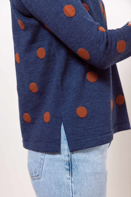 See Saw Womens 100% Merino Wool Spot Sweater - Indigo/Copper