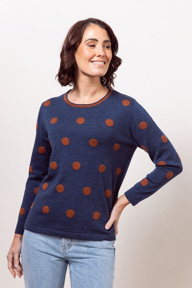Load image into Gallery viewer, See Saw Womens 100% Merino Wool Spot Sweater - Indigo/Copper
