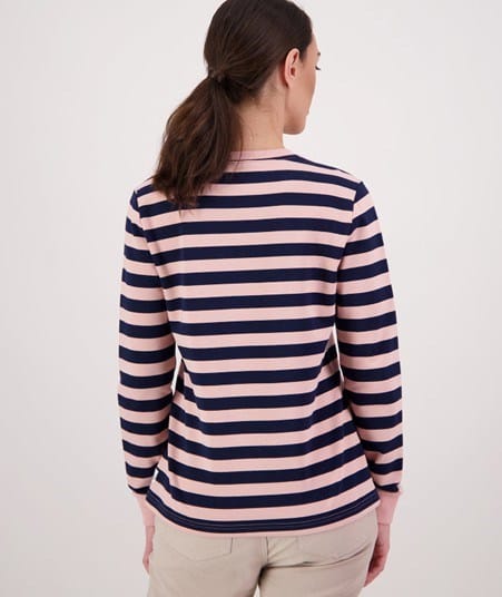 Load image into Gallery viewer, Swanndri Womens Papamoa Long Sleeve Stripe T Shirt - Navy/Pink Salt
