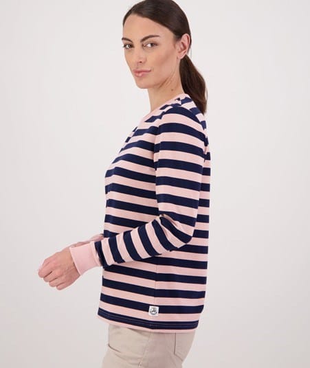 Swanndri Womens Papamoa Long Sleeve Stripe T Shirt - Navy/Pink Salt