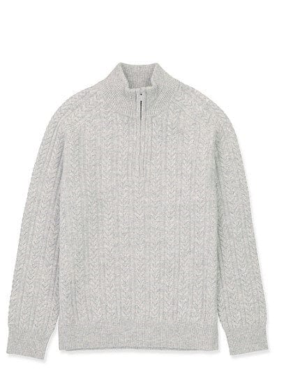 Swanndri Mens Doncaster 1/4 Zip Cable Knit - Grey Marle