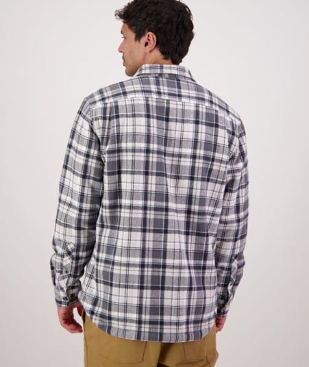 Swanndri Mens Men's Morven Sherpa Long Sleeve Shirt - Dark Shadow/Grey Check