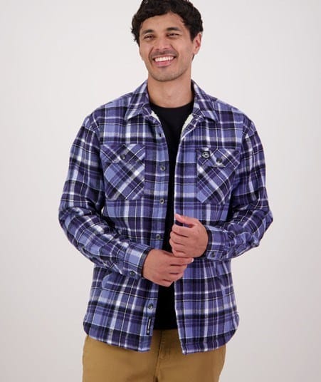 Swanndri Mens Men's Morven Sherpa Long Sleeve Shirt - Bluebird/Navy Check