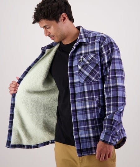 Load image into Gallery viewer, Swanndri Mens Men's Morven Sherpa Long Sleeve Shirt - Bluebird/Navy Check
